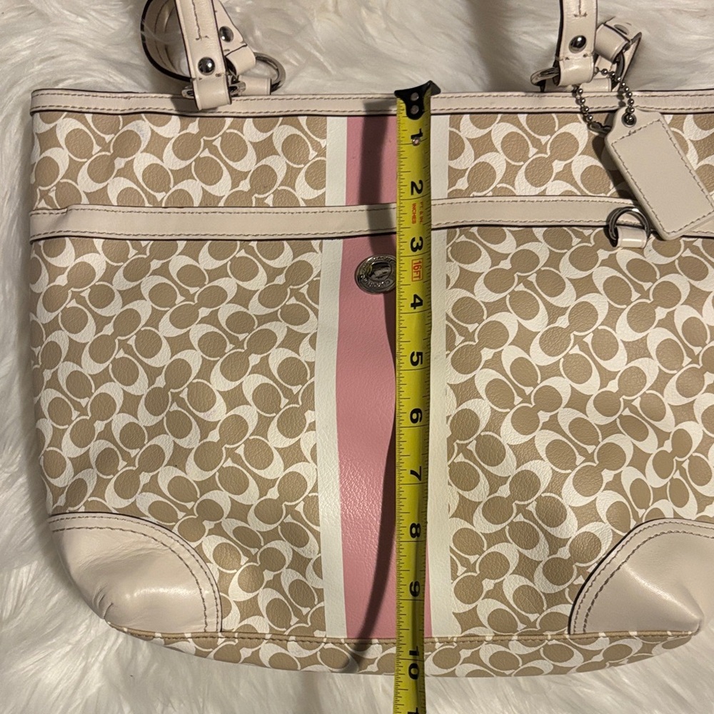 Coach Tan and Pink Heritage Stripe Signature Tote - Picture 5 of 10